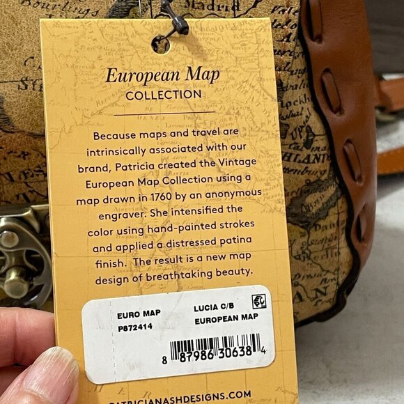 NWT Patricia Nash Lucia European Map Tan Trim Leather Crossbody Shoulder Bag - Picture 14 of 14